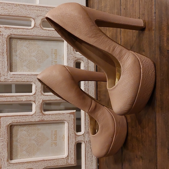 Zigi soho beige leather platform shoes heels size 7 - Picture 3 of 8